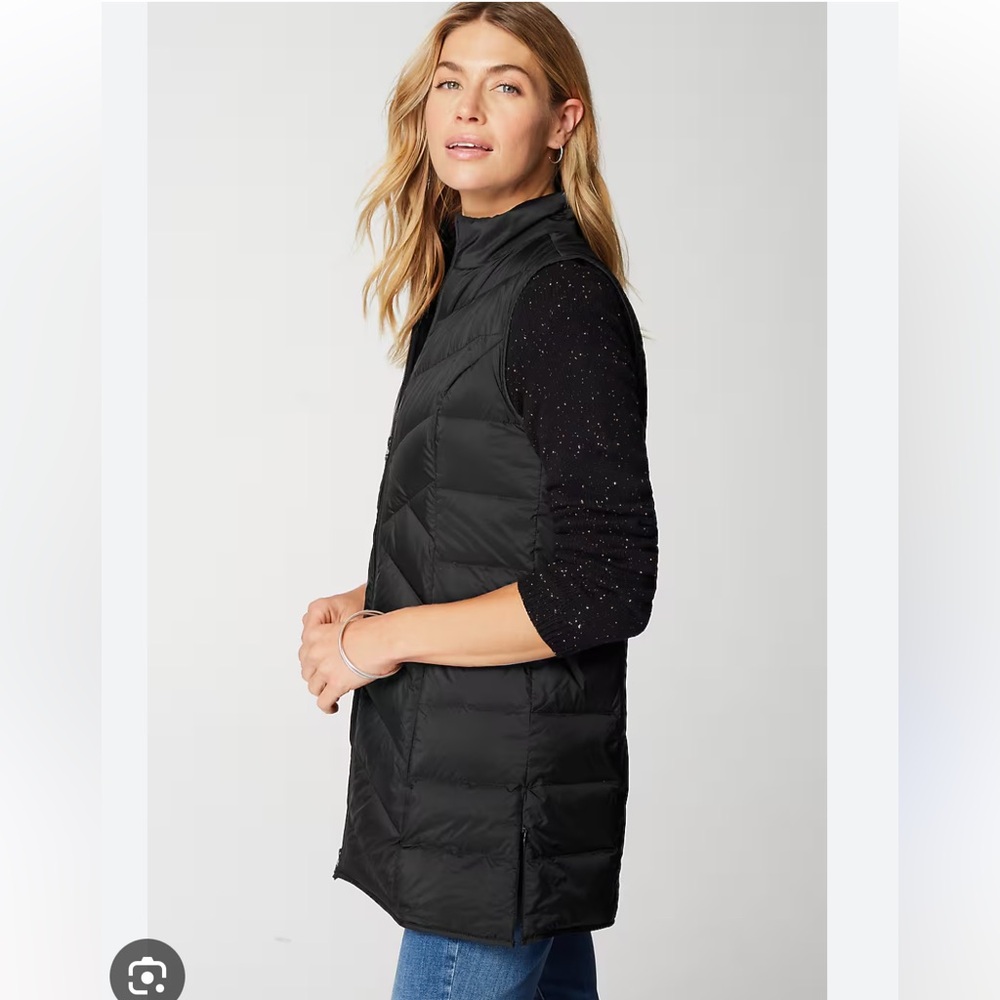 J. Jill Side Zip Down Puffer Vest Mid Length Puff Black Quilted Jacket new